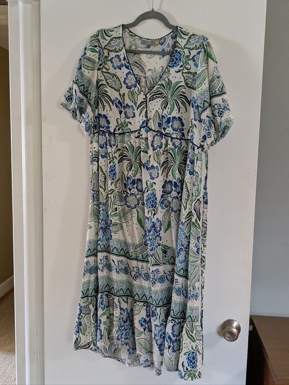 NWOT Floral V-Neck Midi Dress in Blue and Green